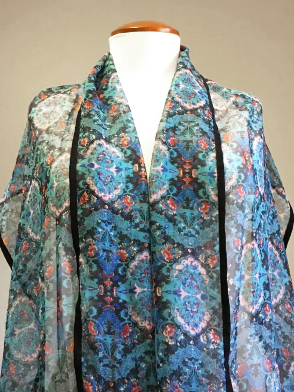 Vintage Blue Floral Tribal Damask Print Sheer Scarf